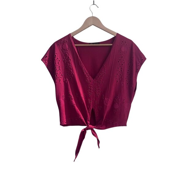Zara Women's Red V-neckline Short Sleeve Top Size S - Picture 1 of 3